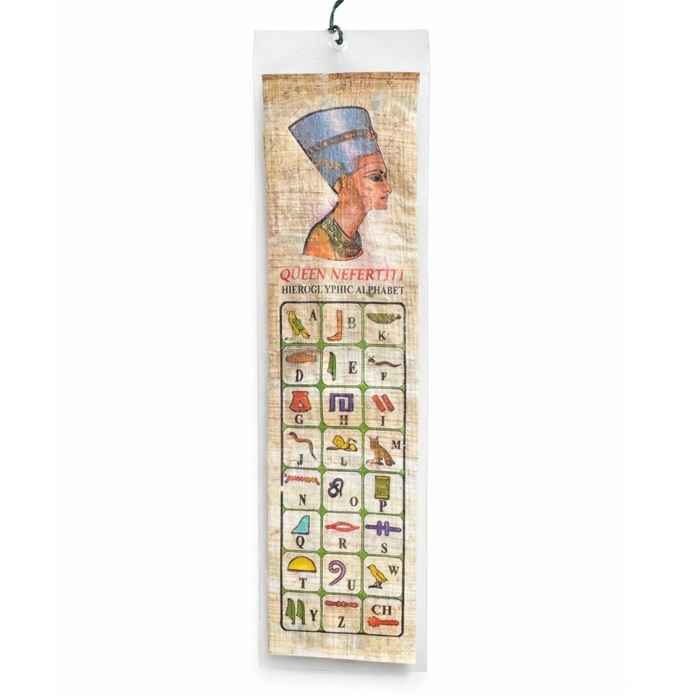 Vintage Egyptian Papyrus Bookmark Queen Nefertiti Hieroglyphic Alphabet‎ Chart